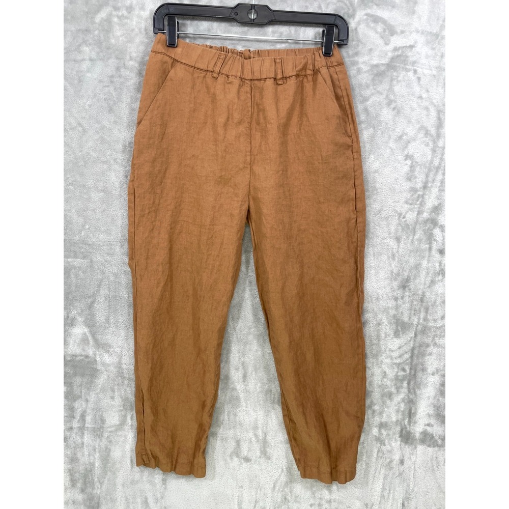 Quince 100% European Linen Pants Womens XS Rusty Brown Pull On Side Pockets